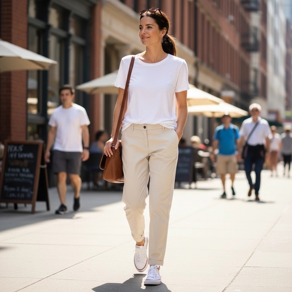 EILEEN FISHER Comfy Organic Cotton Light Creamy White Pants Size Medium